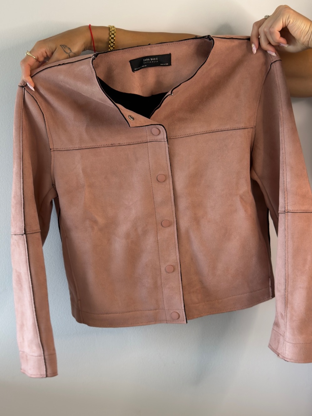 Zara Dusty Rose Suede Snap-Front Leather Jacket